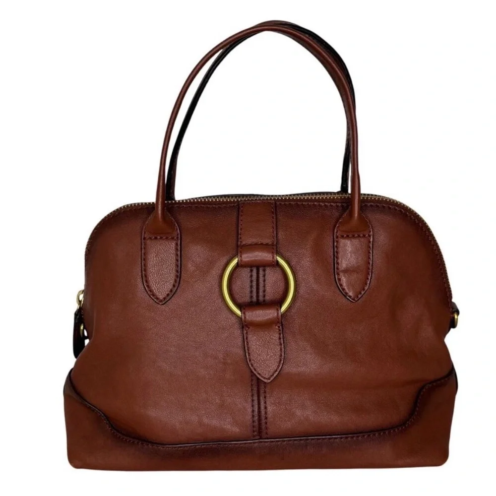 Frye Brown Leather Satchel with Gold Accent